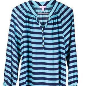 Lilly Pulitzer Women's Top Blouse Elsa Blue Striped Silk - Size Medium
